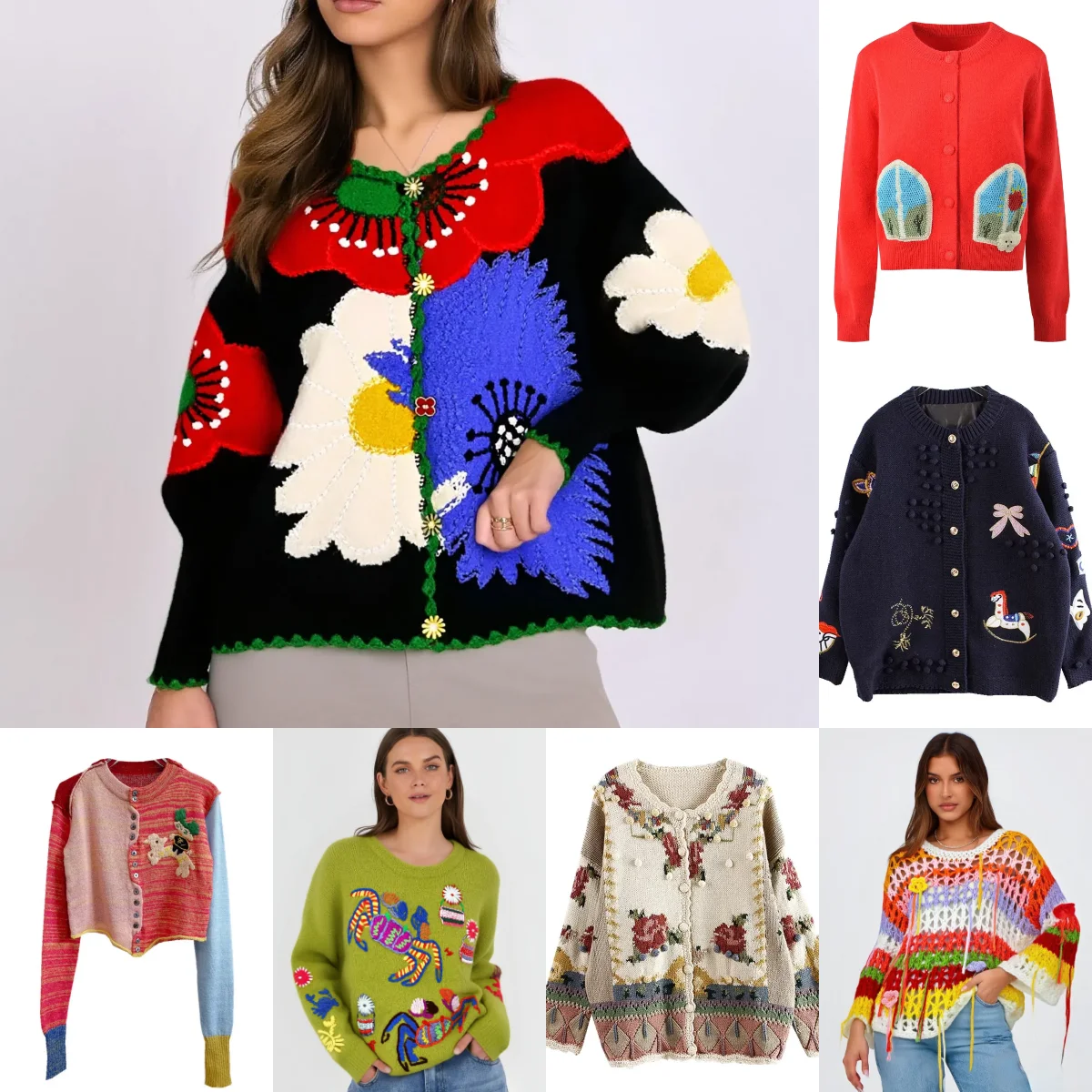 

Европейский и американский Heavy Industries вязаный свитер с цветочной вышивкой в этническом стиле, женский вязаный свитер с крючком и цветком, свободный свитер