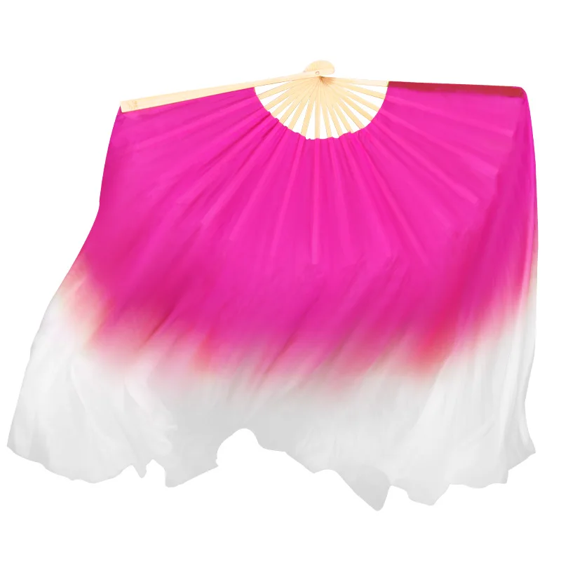 Voile en éventail circulaire 100% soie véritable chinoise, accessoires de spectacle pour danseuse, une paire, fluide, Extra Long, Double face, accessoire