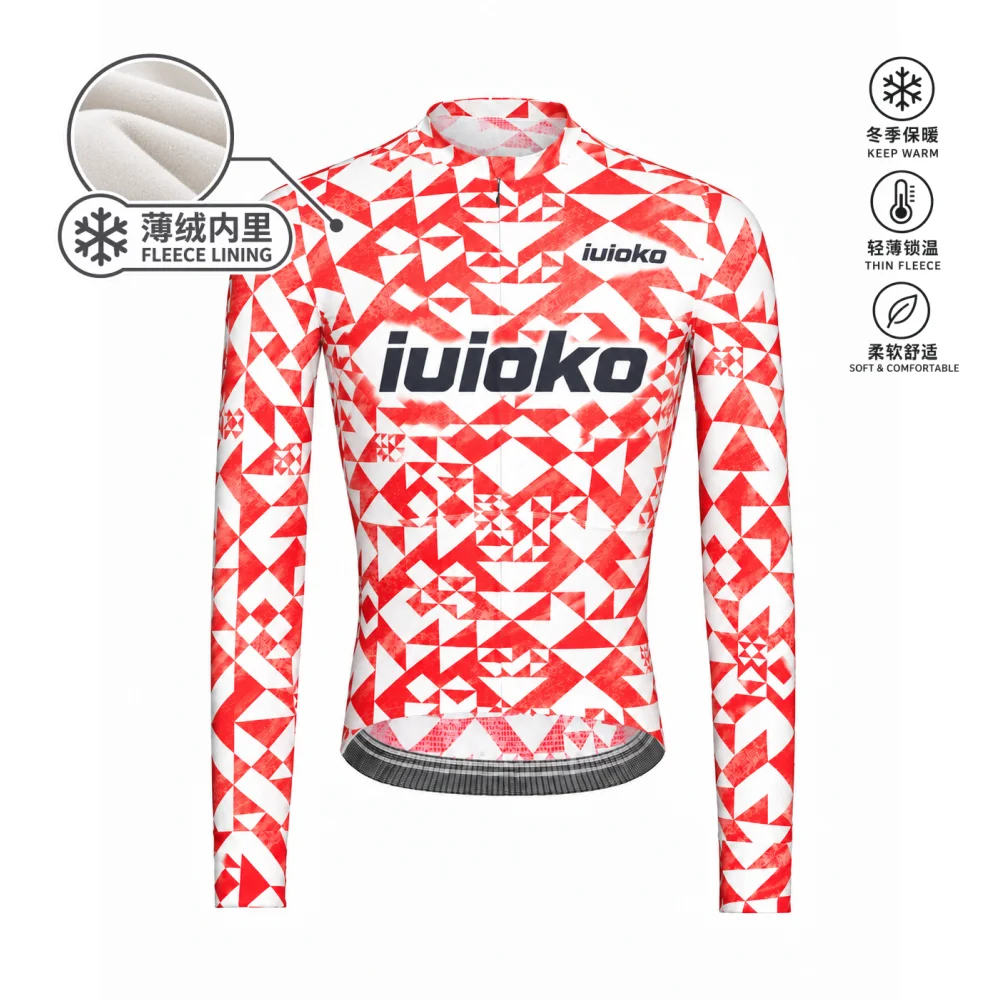 IUIOKO Cycling Jersey Winter Keep Warm Thermal Fleece Pro Level Cycling Jersey Man Anti UV Windproof Men's Cycling Clothing