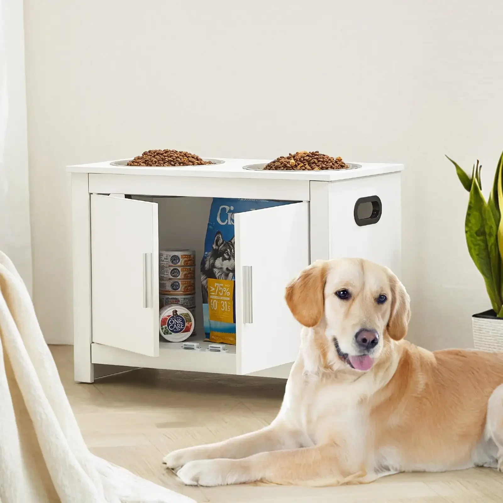 

Pet Feeding Station w/ 2 Elevated Dog Bowls Dog Food Toy Storage Cabinet