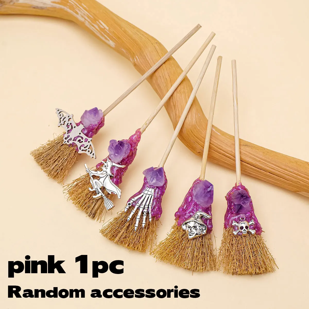 1PC natürliche Kristall Amethyst Kristall Zahn Blume Edelstein magische Mini Besen Quarz Hexe Besen Reiki Edelstein für Reinigung Heilung – Detail 5