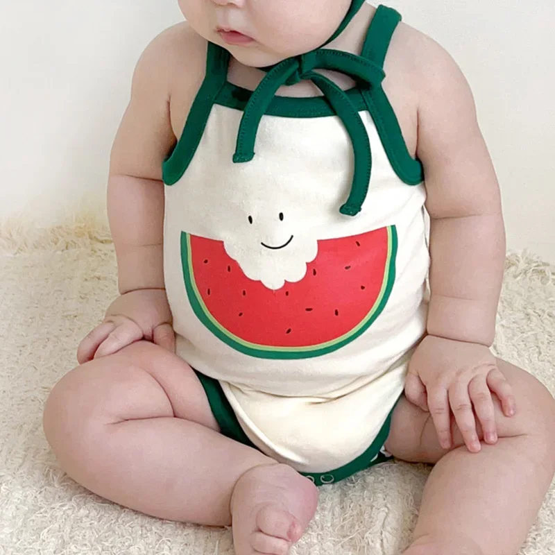 Summer New Korean Baby Clothes Rompers Boys Girls Bodysuit Funny Watermelon Shape Baby Onesie Sleeveless Infant Outfits Coverall