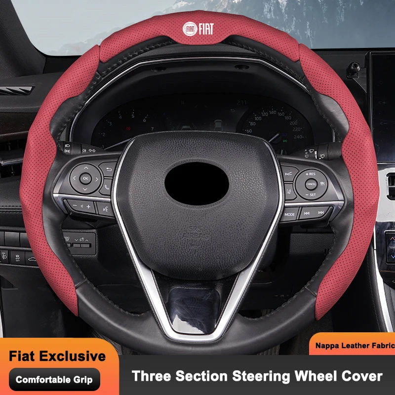 Dreistufiger Lenkrad-Antirutsch-Schutzbezug aus Nappaleder für Fiat Abarth 500 Tipo FR Panda Argo Freemont Viaggio