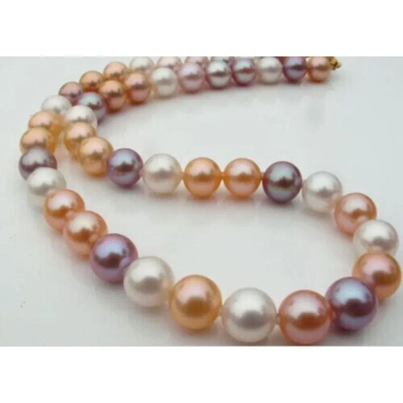 20 INCH AAAA+ 9-10MM NATURAL SOUTH SEA GENUINE GOLD PINK PURPLE ROUND WOMEN'S PEARL NECKLACE 14K