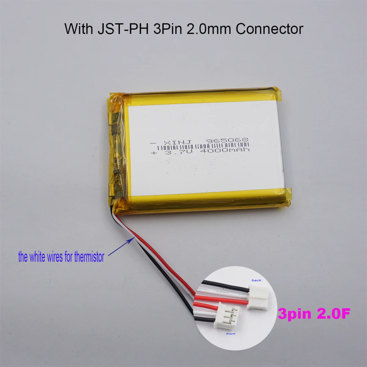 3.7V 4000 mAh 14.8Wh 965068 Polymer Li Lipo Battery 3 Wire Thermistor JST 3Pin 2.0mm Connector For GPS Power Bank LED Tablet PC