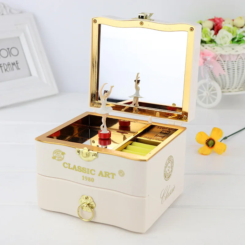 Classic Rotating Dancer Ballerina Piano Music Box Jewelry Box Hand Crank Music Mechanism Birthday Christmas Gifts Jewelry Case