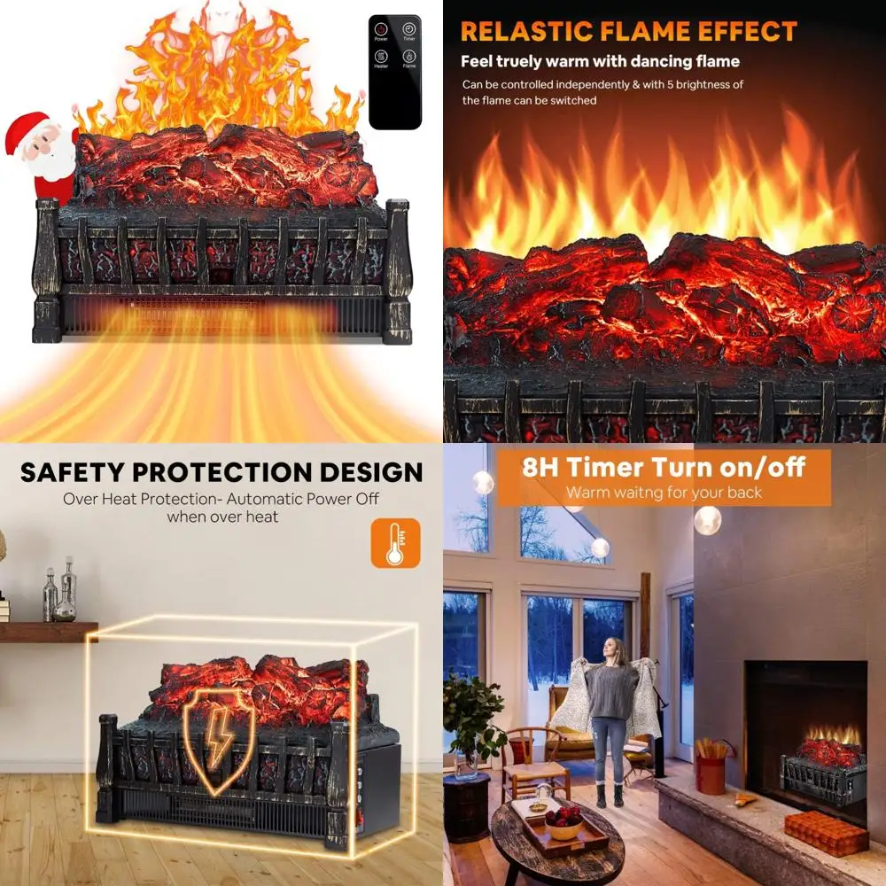 Infrared Electric Fireplace Heater with Realistic Flame, Ember Bed, 8-Hour Timer and Long-Lasting Lifespan