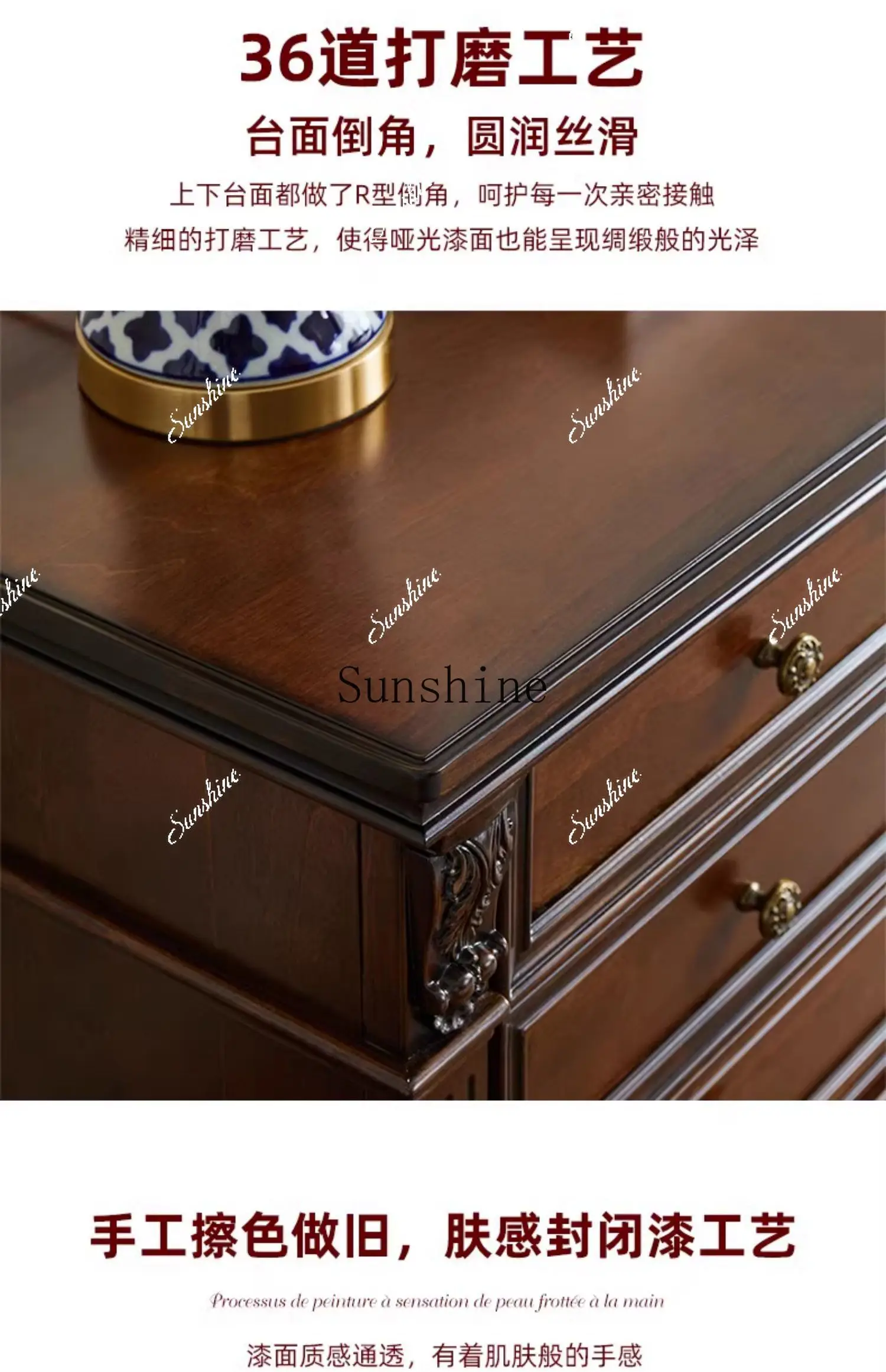 American retro pure solid wood nine bucket bedroom storage carved storage living room villa vertical cabinet    TF