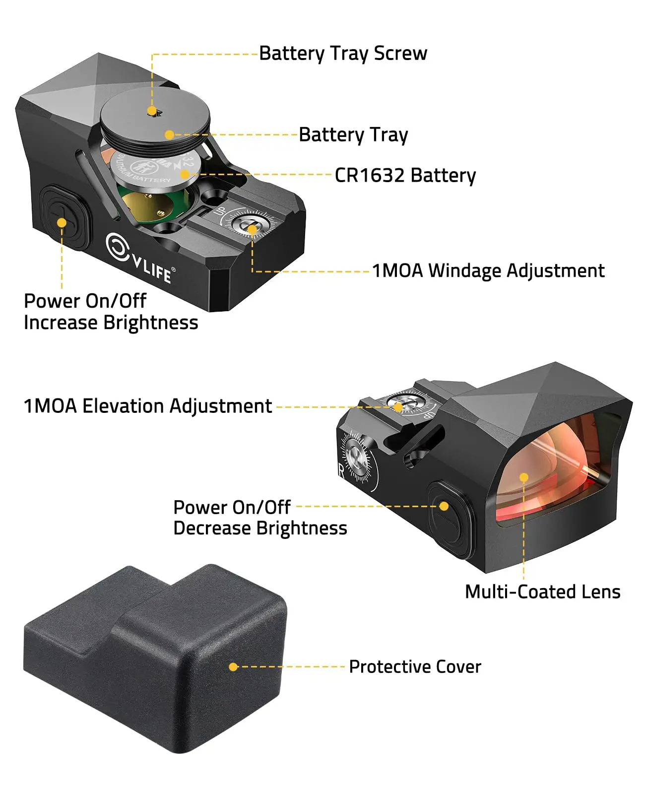 Pistol Pistol Lingkup WolfCovert Motion Awake Red Dot Sight Doctor Cut Footprint 3 MOA dengan Pelat Adaptor MOS Picatinny
