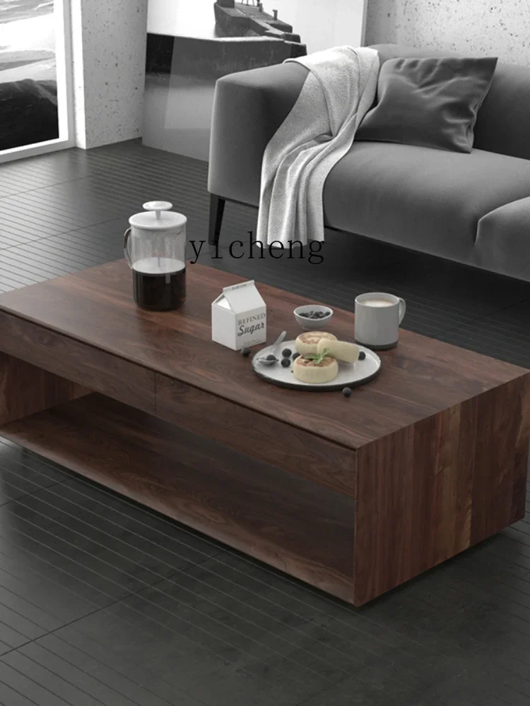 v9.10-Coffee Table Black Walnut Solid Wood Minimalist Log Living Room Home Rectangular Tea Table