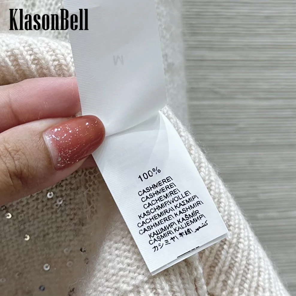 9.28 KlasonBell Fashion Bling Sequins Argyle Plaid Knitwear For Women Half High Collar Cashmere Keep Warm Loose Sweater