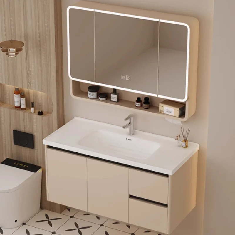 

Luxury Orgnizer Bathroom Cabinet Mirror Led Light Vanity Storage Toilet Cabinet Home Smart Badezimmer Schrank Bathroom Furniture