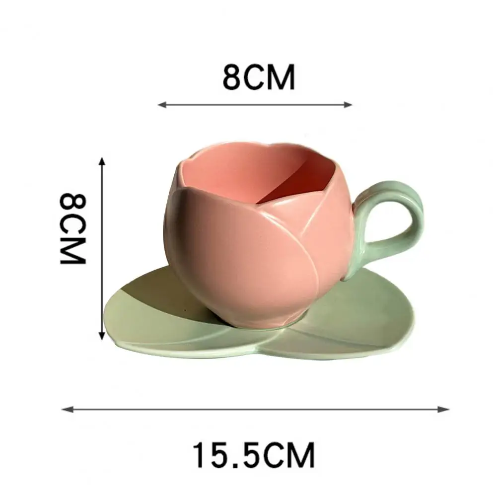 Tulip-shaped Coffee Cup and Saucer Flower Shaped Ceramic Tulip Coffee Mug with Coaster Heat-resistant Tea Cup Cute Drinking Mugs