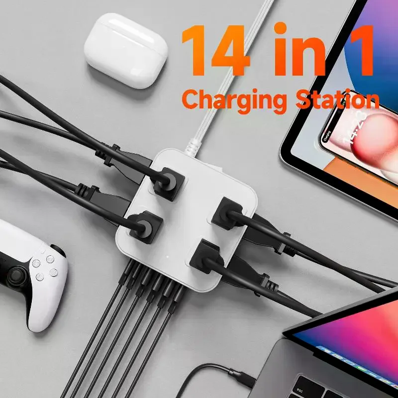 

Ультратонкий сетевой фильтр для путешествий, 8 розеток переменного тока + 4 USB с Type-C, компактный плоский штекер, идеально подходит для отелей, общежитий и рабочих мест