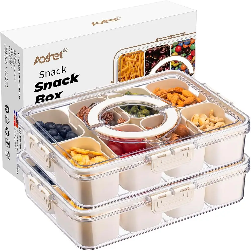 

Портативные коробки для закусок, которые можно мыть в посудомоечной машине с крышками, упаковка из 2 предметов, для фруктов, орехов, конфет и многого другого