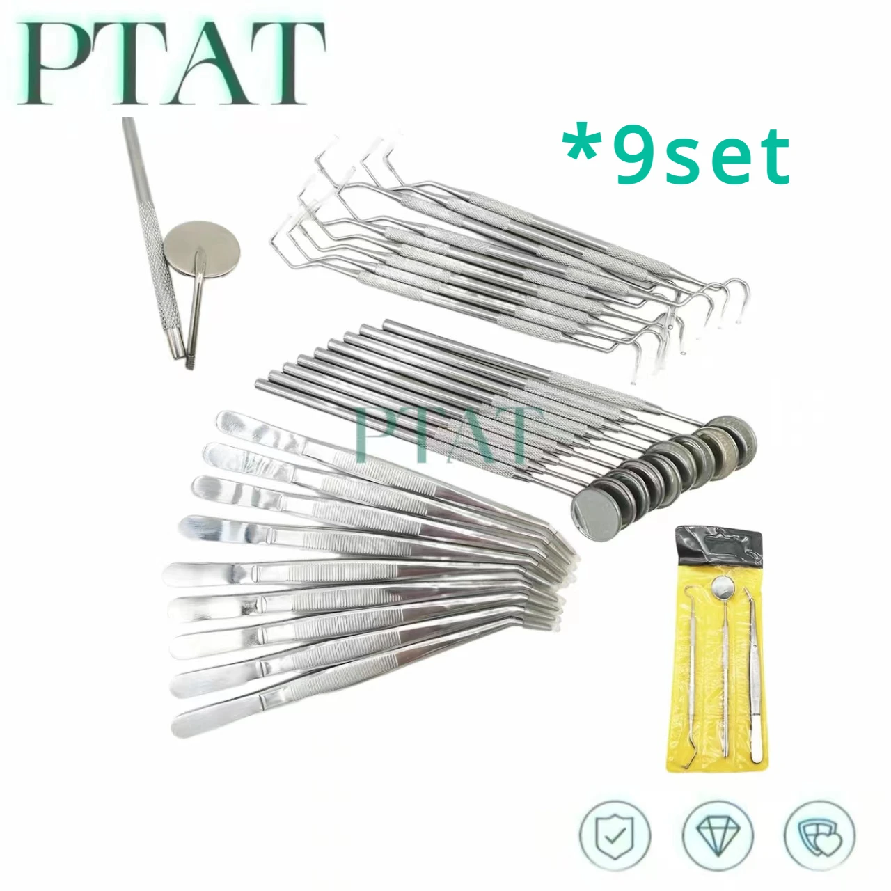 9 set Dental Mirror Kit Dentistry Lab Mouth Mirror Dentists Pick Tool Teeth Scaler Dentist Tools Dental Materials Kits 3 pcs/set