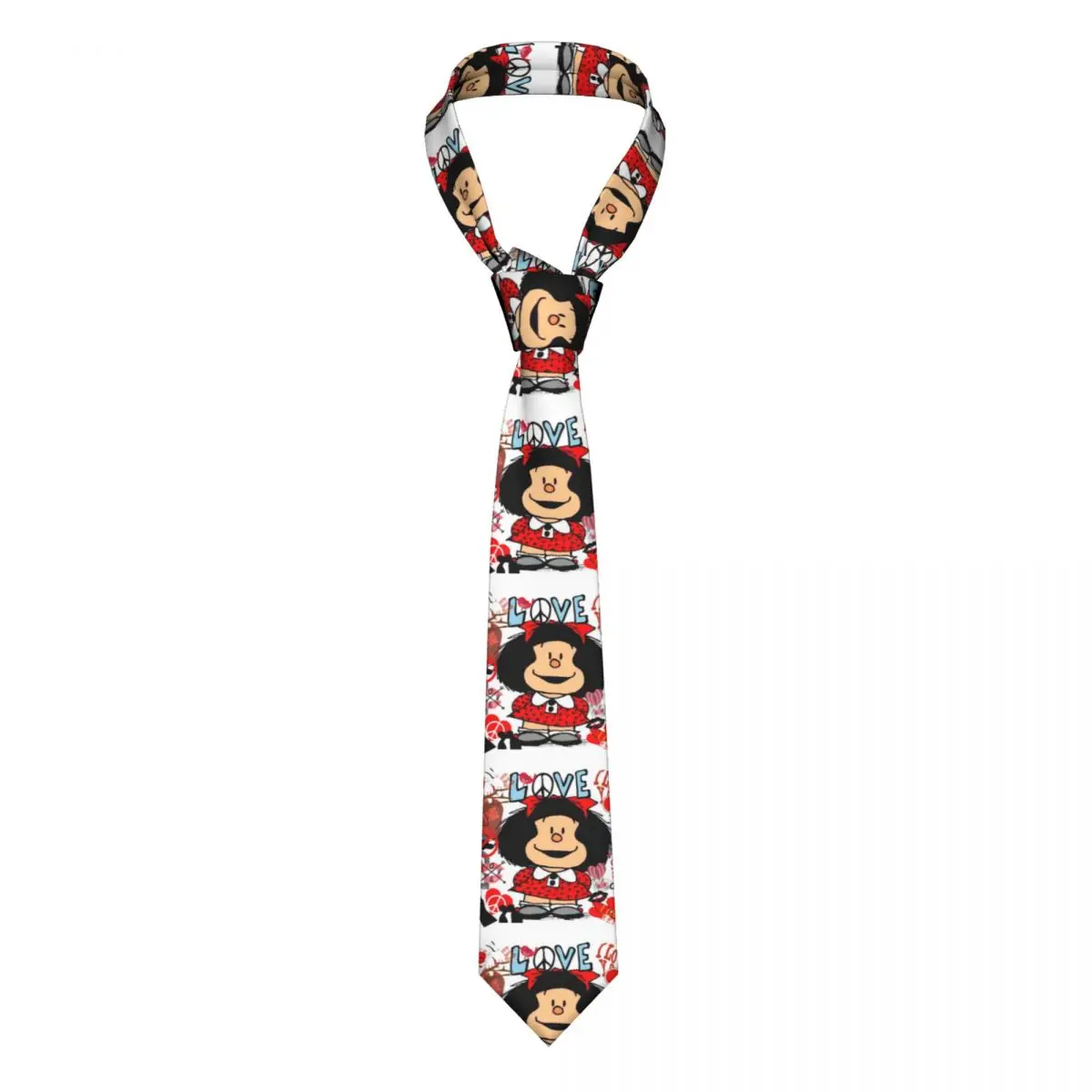 

Formal Love And Mafalda Surrounded By Hearts Ties for Office Customized Mens Quino Manga Cartoon Neckties