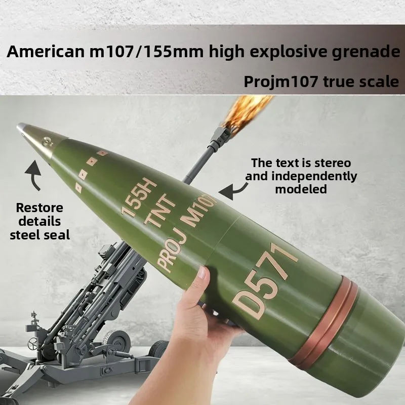 American M107 155mm HE Shell Replica Model, 3D Printed, Static Cosplay & Film Prop, Non-Functional Collectible