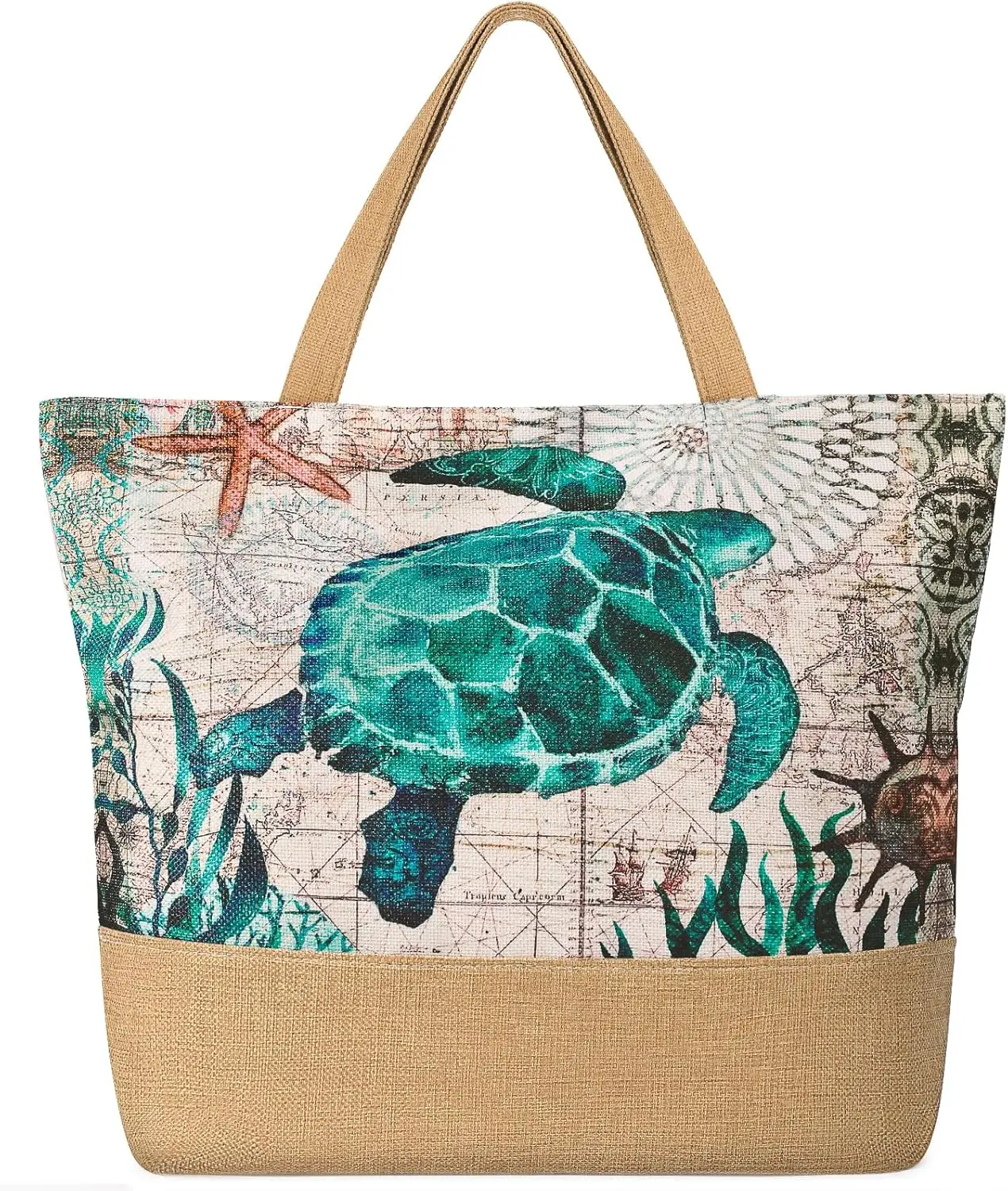 Large Beach Bag for Women with Zipper, Waterproof Woven Straw Tote for Swim Gym Shopping Travel