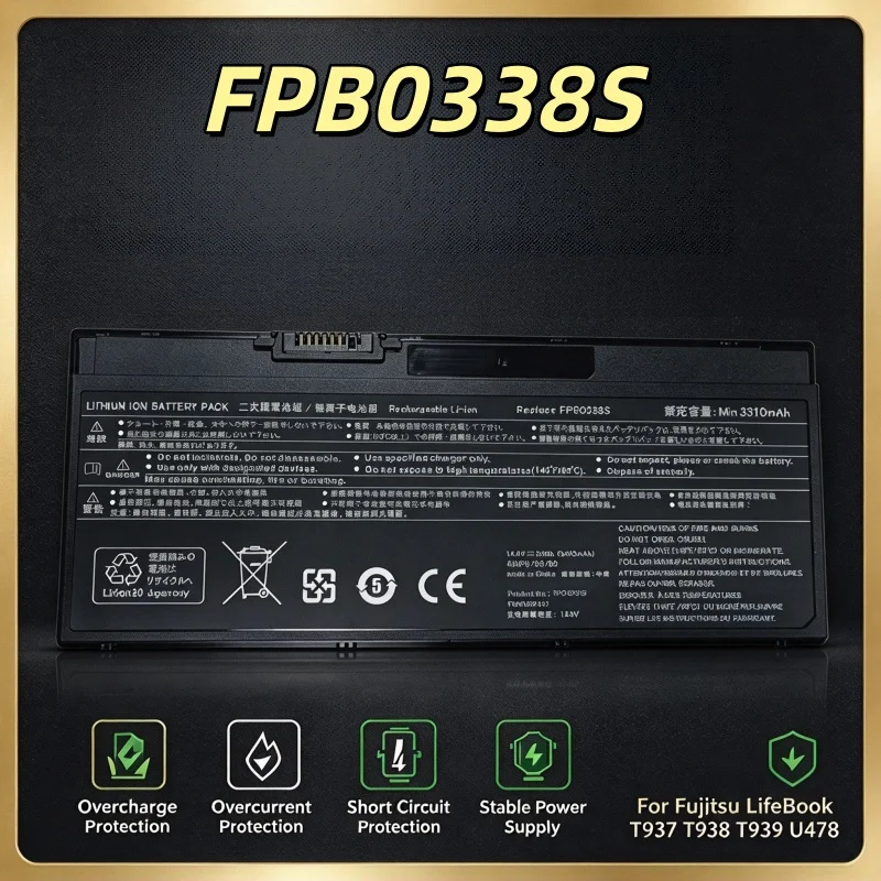FPB0338S for Fujitsu Fujitsu LifeBook T937 T938 T939 U478 Laptop Battery 3310mAh Large Capacity Stable and Durable