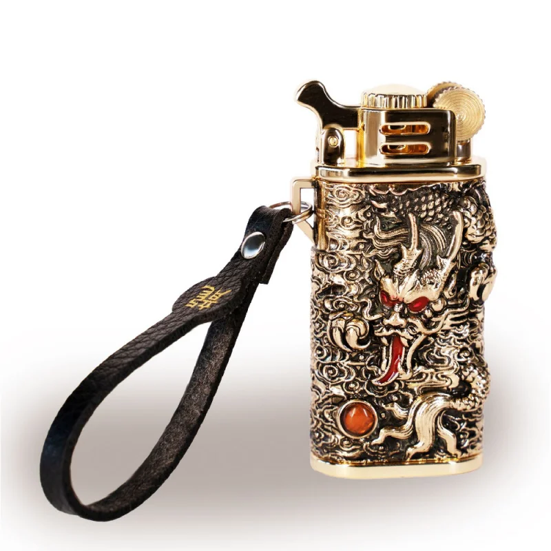 Kerosene Lighter Feuerzeug Creative Retro Gift For Men Carved Dragon Smoking Men'S Special Lighters Torch Petroleum Cigar Smoke