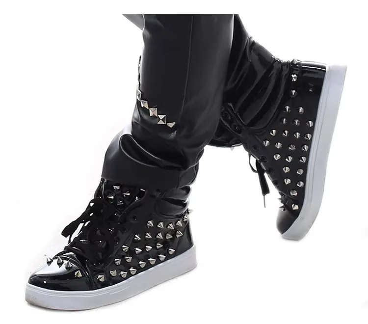 Singer Dance Stage Performance Shoes DS Men's Personalized Street Hip Hop Dance DJ Bar Nightclub Fashion Rivet PU Casual Shoes