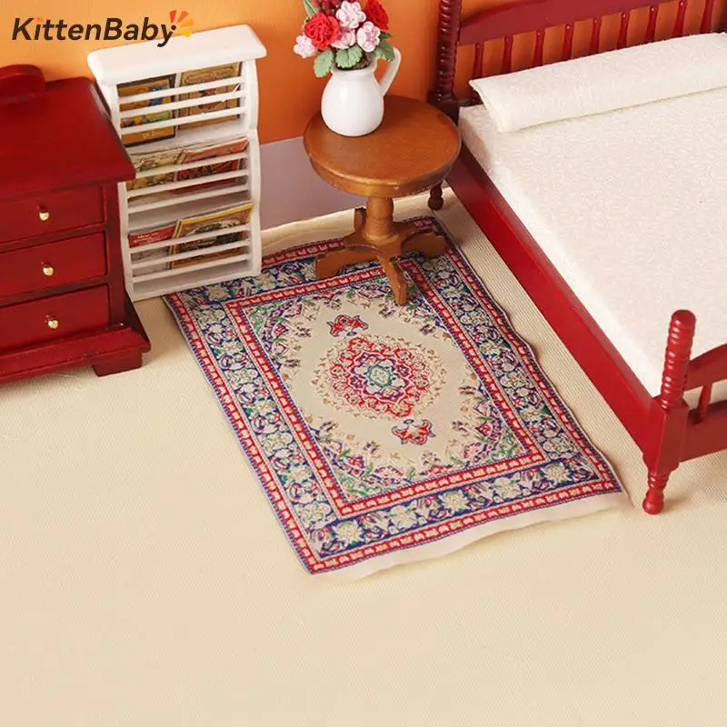 1Pc 1:12 Dollhouse Miniature Turkish Carpet Floor Mat Floor Rug Cover Model Bedroom Bathroom Living Room Decor Toy