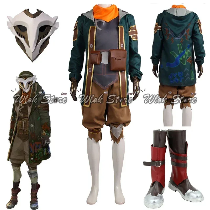 Zz04zz12game arcane ekko cosplay traje o menino que quebrou tempo jaqueta casaco uniforme halloween carnaval roupas máscara sapatos me