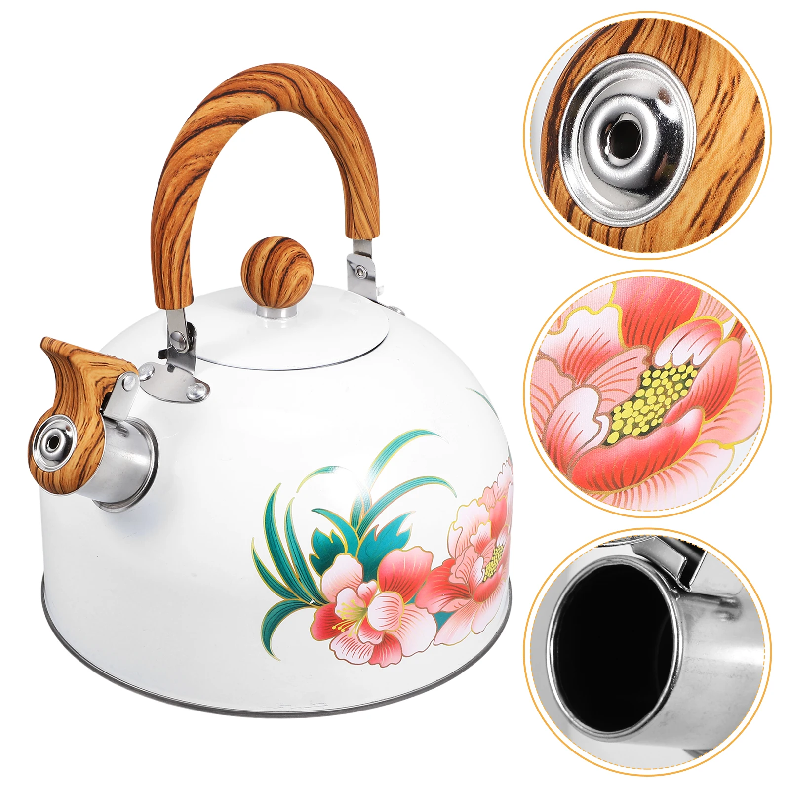 

Whistle Kettle 3L White Sounding Tea Pot Stove Top Kitchen Gadget Stainless Steel Water Boiling Lightweight Anti Scald Large