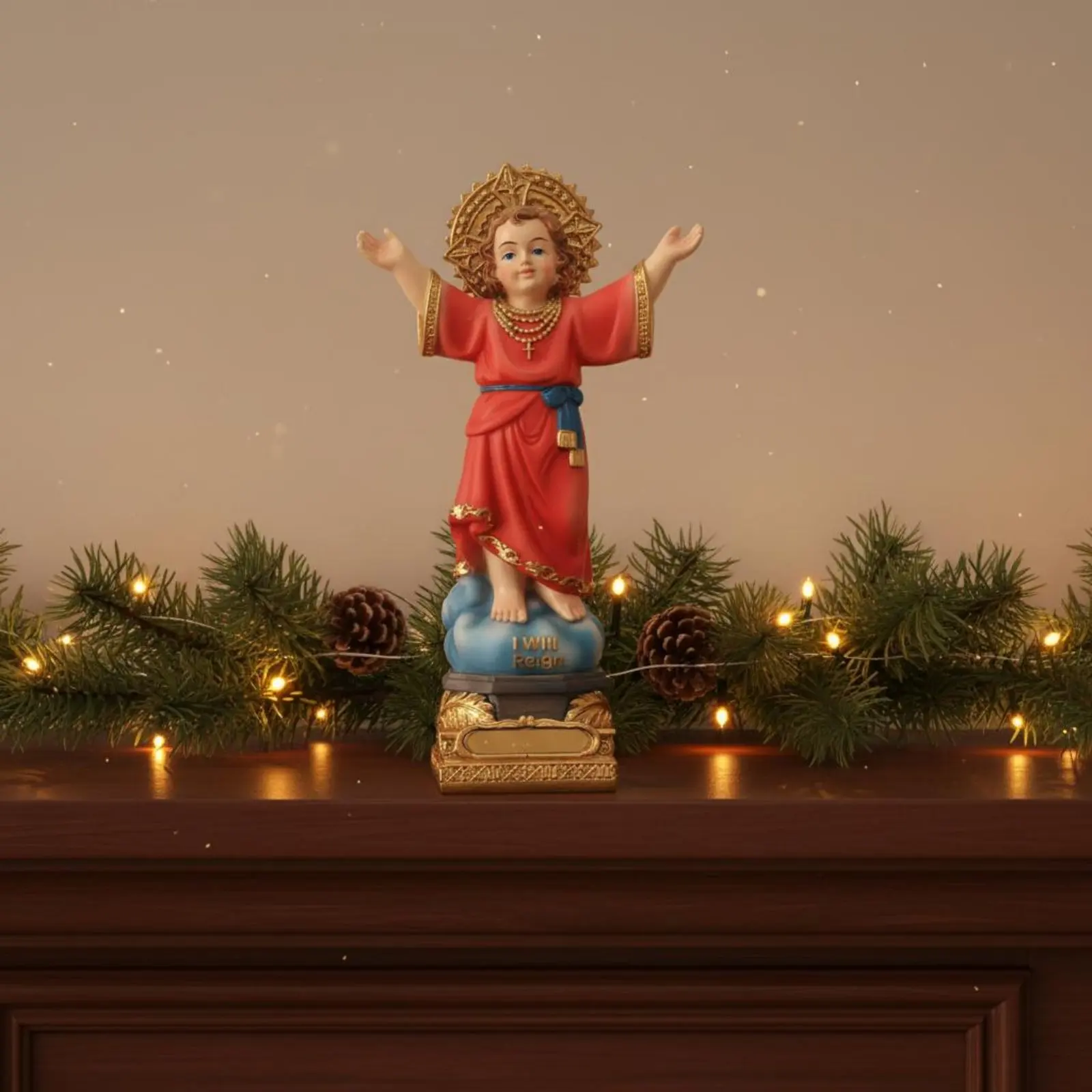 Infant of Prague Statue Resin Holy Child Figurine Red Robe Statue Christmas Decoration Christian Ornament Gift for Home Altar