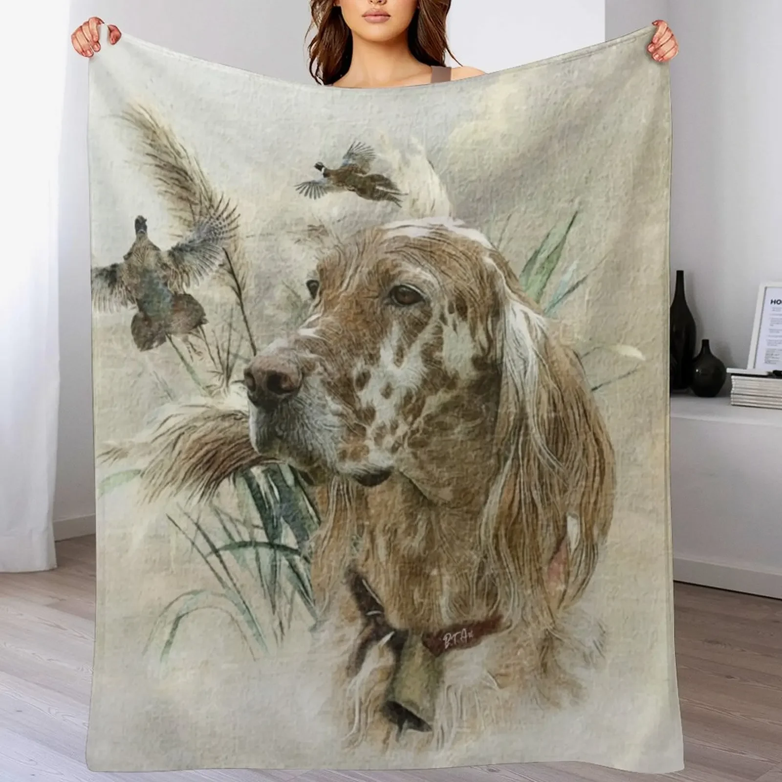 

Beautiful Setter with Pheasants , Art Throw Blanket Fuzzy Plush Throw Blanket for Sofa Chair