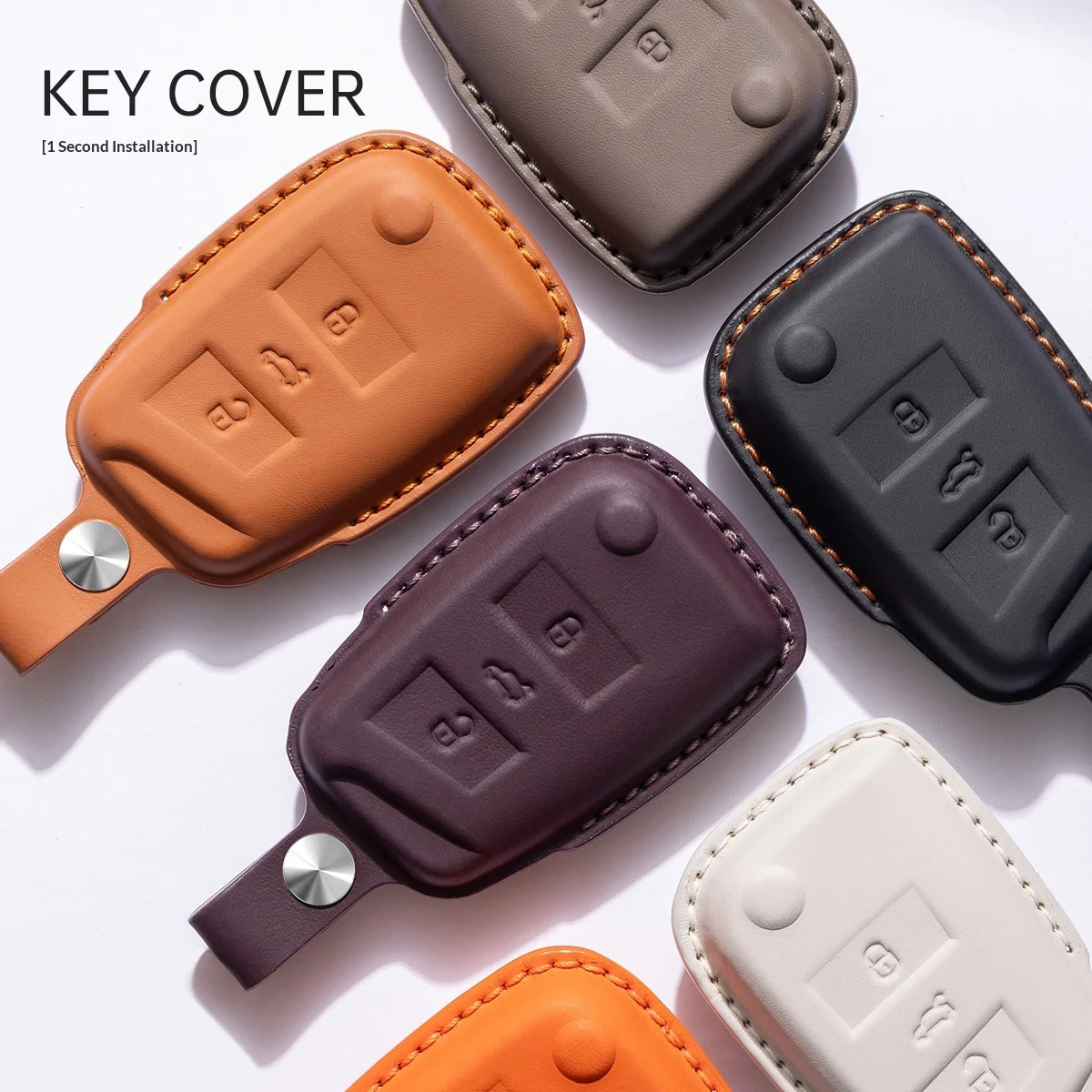 Genuine Leather Car Key Case Cover For VW Lavida Sagitar Tiguan L Bora Tharu T-Roc Tayron Golf Lamando Auto Key Shell Keychain