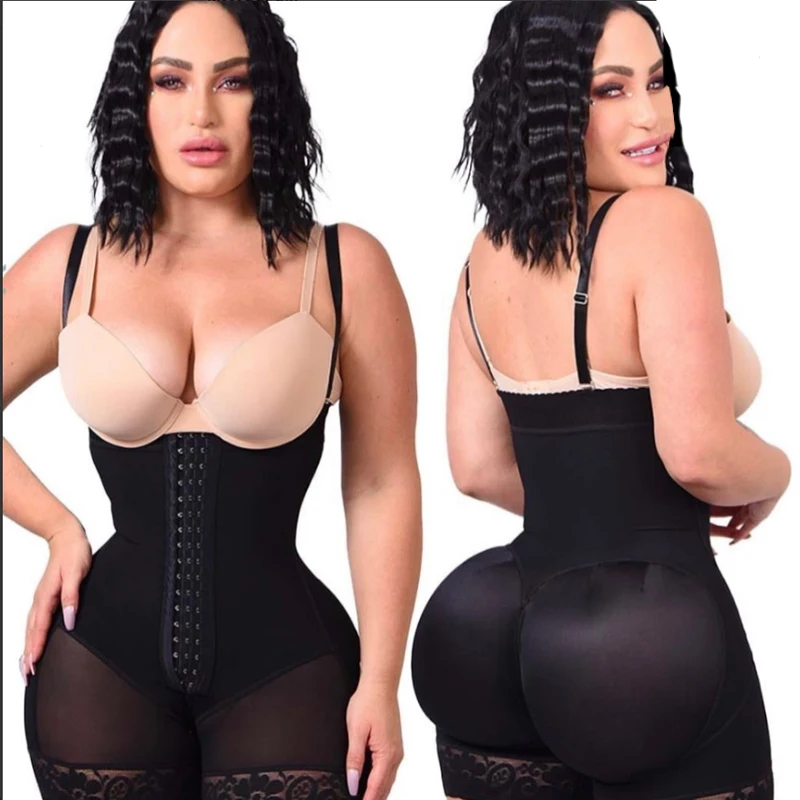 Fajas Colombianas Alta Compressão Tummy Control Bodysuit, Waist Trainer, Butt Lifter, Body Shaper, Sem Mangas, Open-peito Shapewear