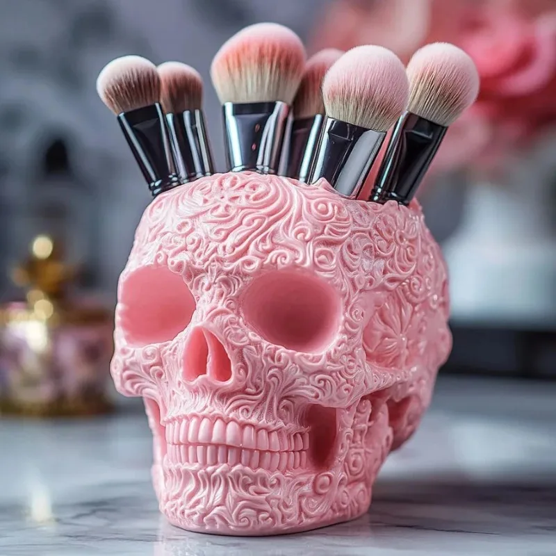 Halloween Personalized Colorful Skull Makeup Brush Holder Pen Holder Decoration Flower Pot Home Decor Desk Accessories