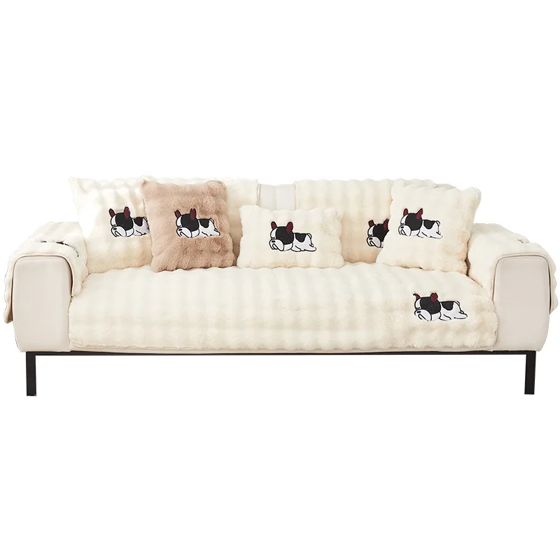 Cartoon anime big dog rabbit plush sofa cushion winter plush non-slip sofa cover