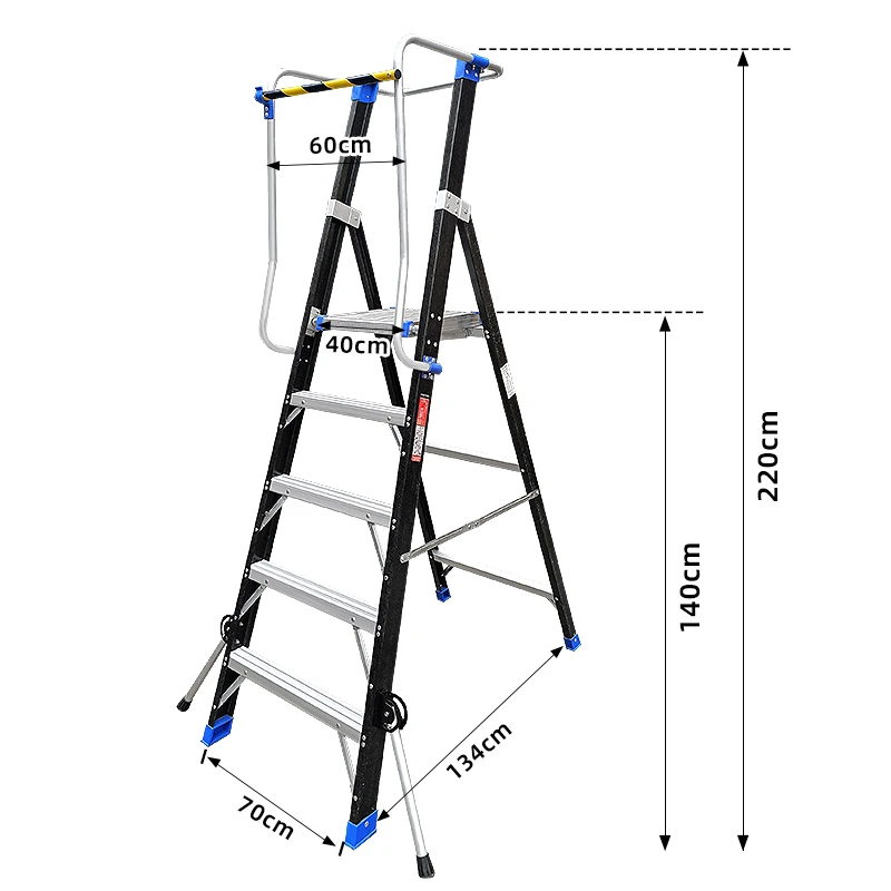 Black Fiberglass Platform Ladder Easy Move Insulated FRP Ladder for Industrial Electrical Working Platform Climbing Tool