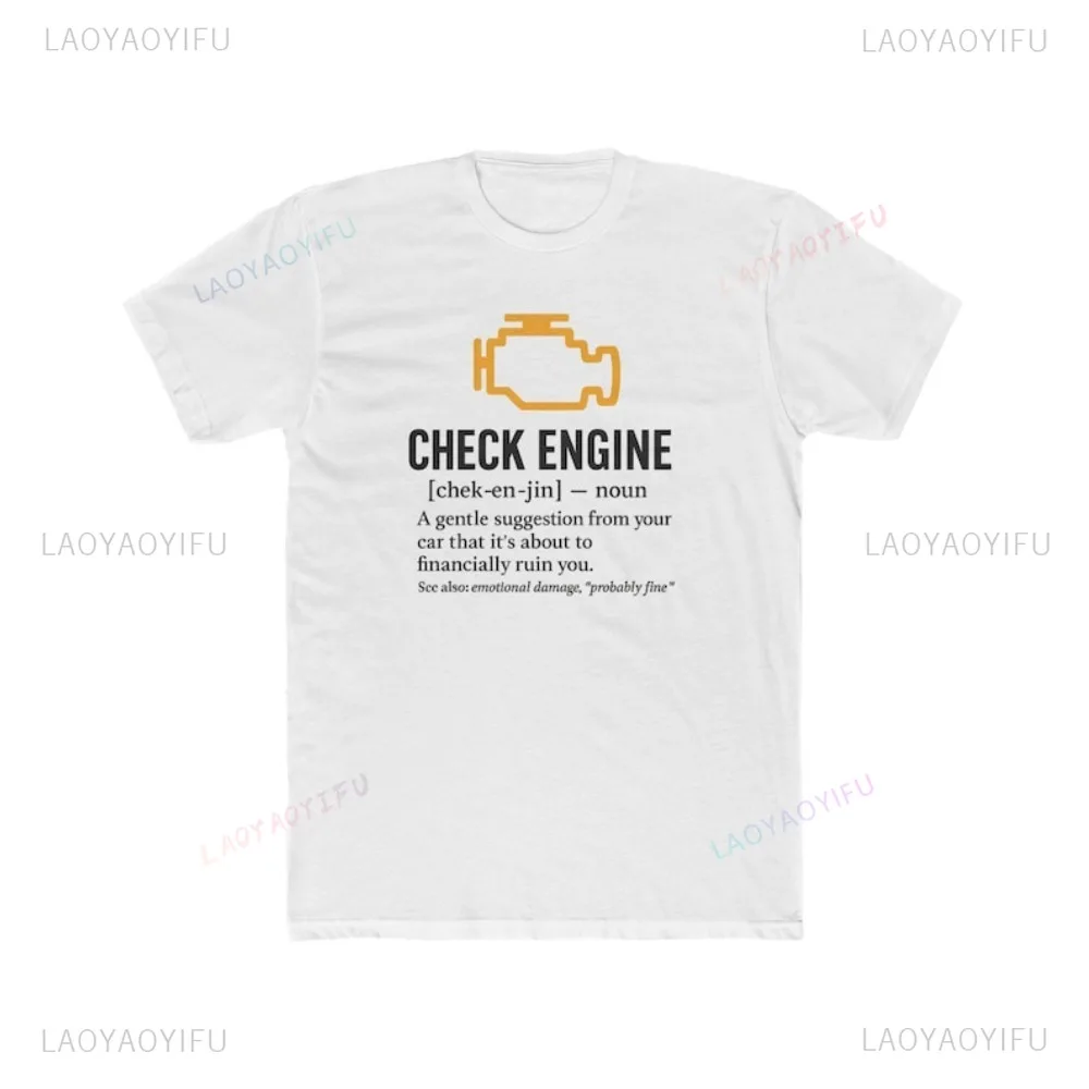 Funny Check Car Engine Light Graphic Printed Tshirt Engine Warning Symbol Gift for Mechanics Gearheads T-shirt Casual Soft Tees