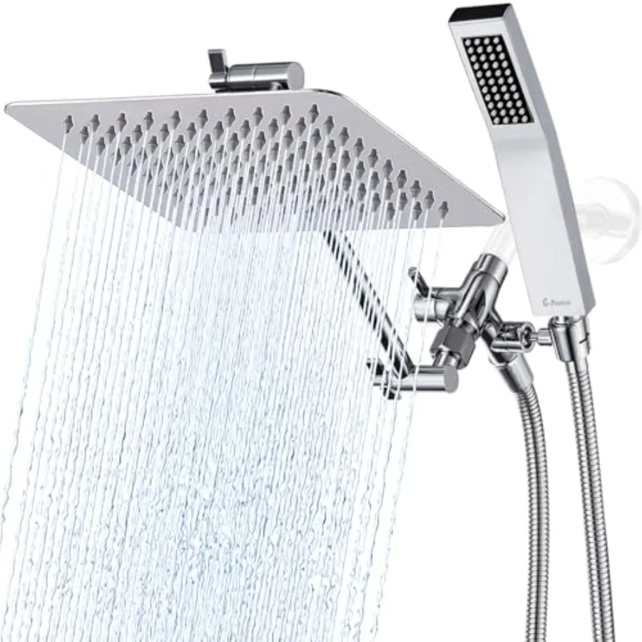 

All Metal Dual Square Shower Head with Handheld Spray Combo Rain Shower Head Adjustable Extension Arm Smooth 3-Way Diverter 71