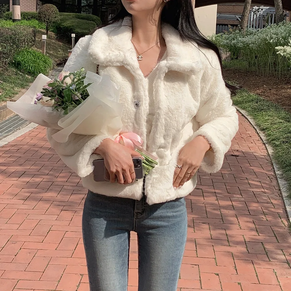 

Winter Aosphere Fluffy ort Coat Women's Faionable Turn-down Collar Warm Versatile Trendy Inner Wear Regular Fit Korean ...