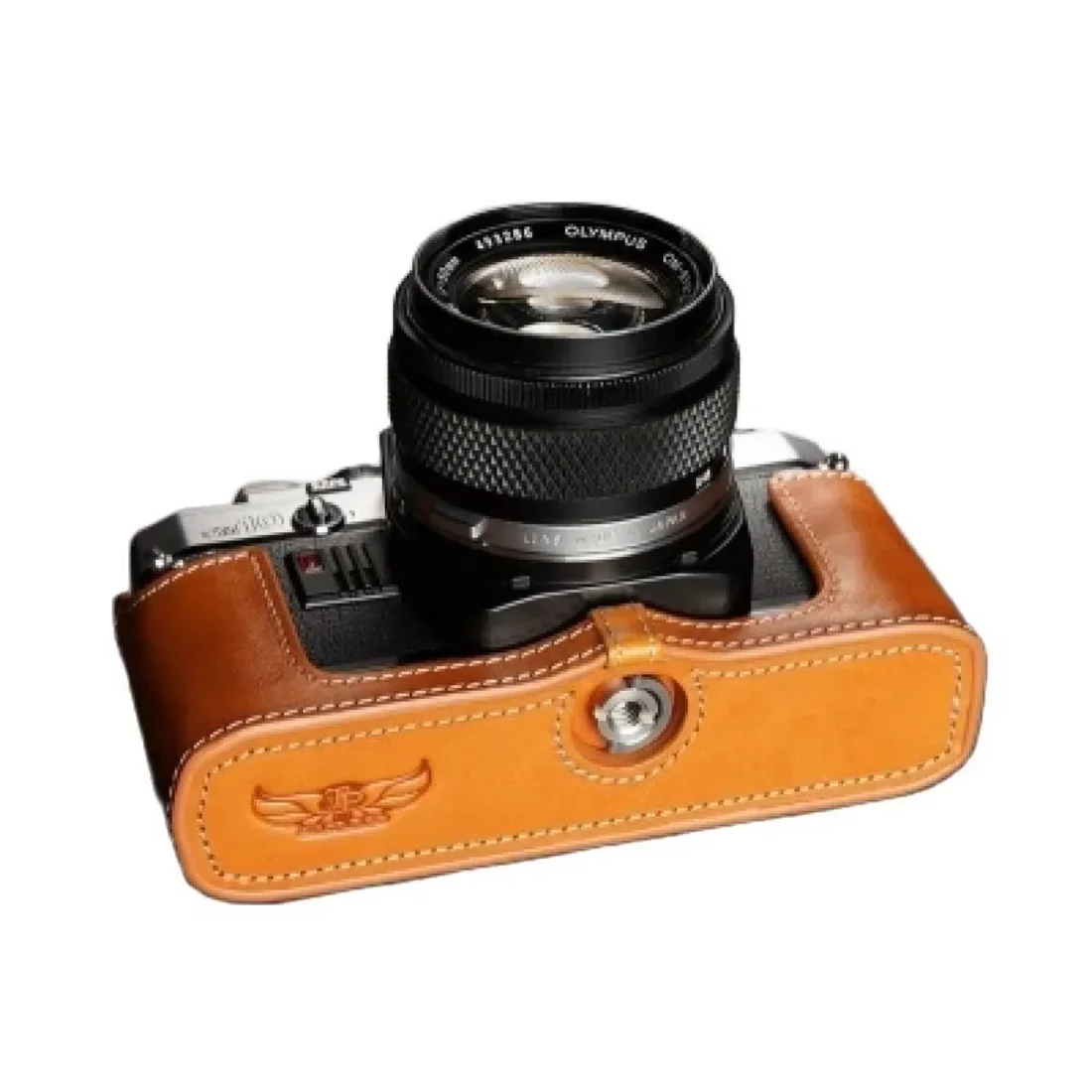كاميرا جلد البقر الحقيقي حقيبة الجسم صندوق الحال بالنسبة لأوليمبوس OM-1 OM1 OM-2 OM-3 OM4Ti واقية كم قاعدة اليدوى الصورة