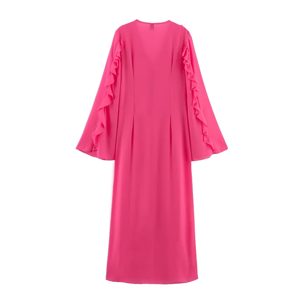 ชุดเดรสทรงเสื้อเชิ้ตโอเวอร์ไซส์ แขนยาว คอวี แต่งระบายหลายชั้น สไตล์ลำลอง แฟชั่นผู้หญิง สินค้าใหม่ประจำฤดูร้อน