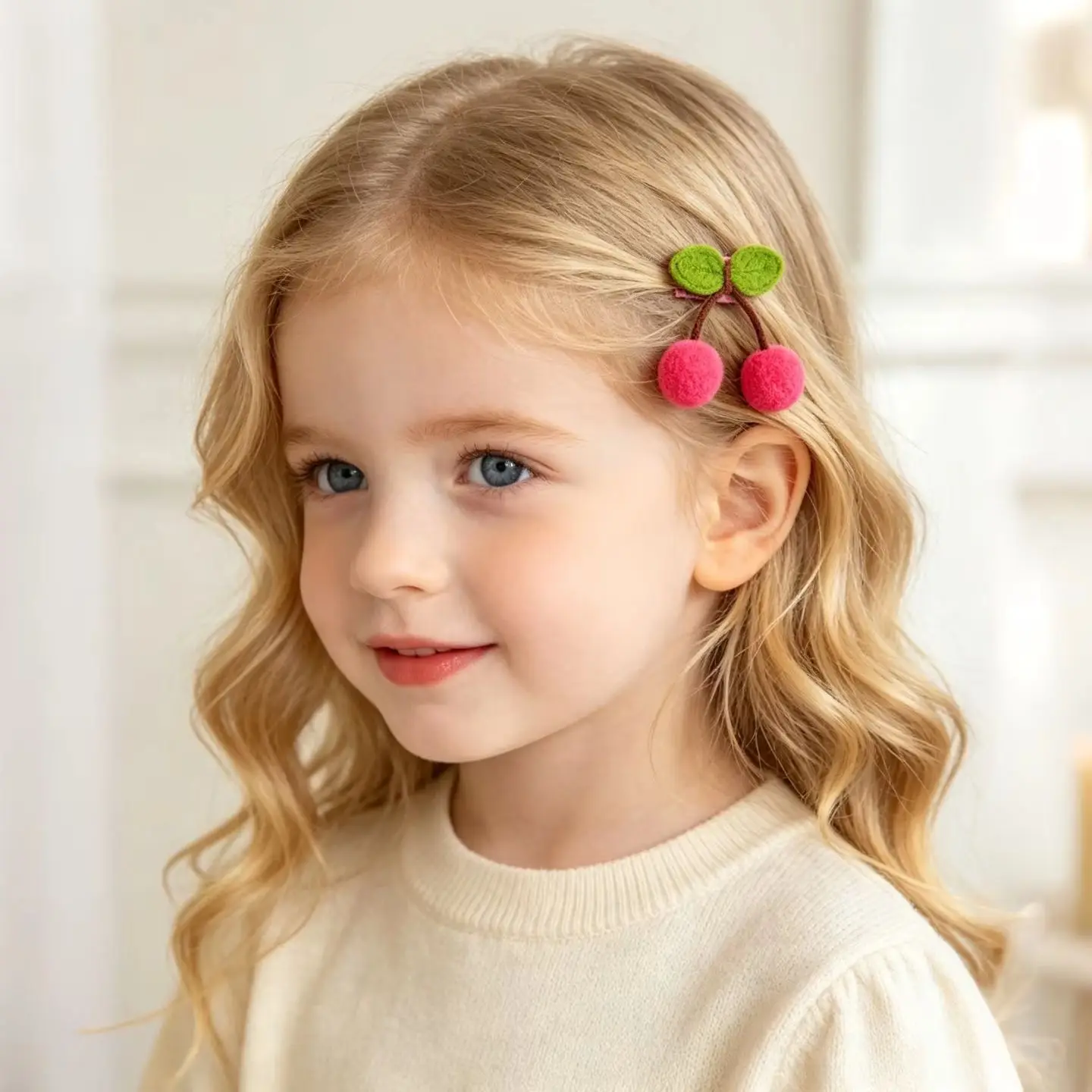 2pcs Cherry Pom Pom Baby Hairpin Felt Fruit Fully Wrapped Princess Hair Clip for Toddlers Handmade Girl Hair Accessories Kids