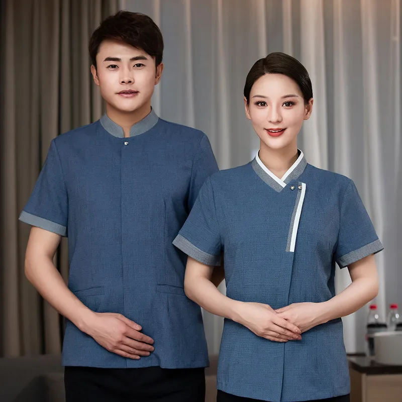 Custom Logo Summer Hotel Clothes Cleaning Shirt Housekeeping Staff Uniform