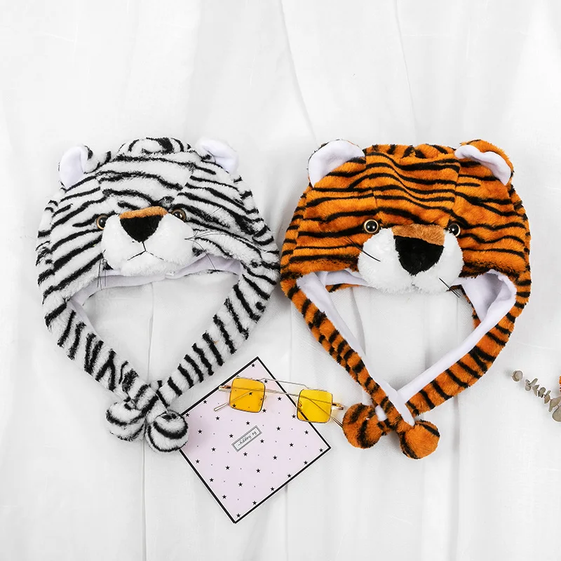 Kinder Erwachsene Cartoon Kappe Kindergarten Eltern-Kind Requisiten Tiger Kopf bedeckung Plüsch Tierhut Hauben für Männer Frauen Jungen Mädchen – Detail 4