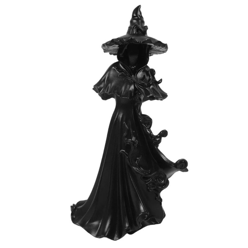 Hexenstatue aus Harz für Halloween-Dekorationen, Skulpturfigur mit verbreiterter Basis für Tischregal, Kaminsims und Fensterbank – Detail 1