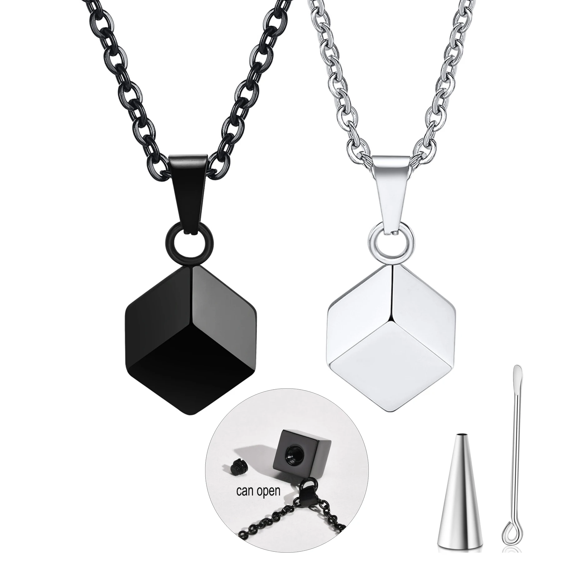 

Fashion Minimalis Square Urn Necklaces Waterproof Stainless Steel Geometric Cube Pendant Memorial Jewelry for Men Women Dropship