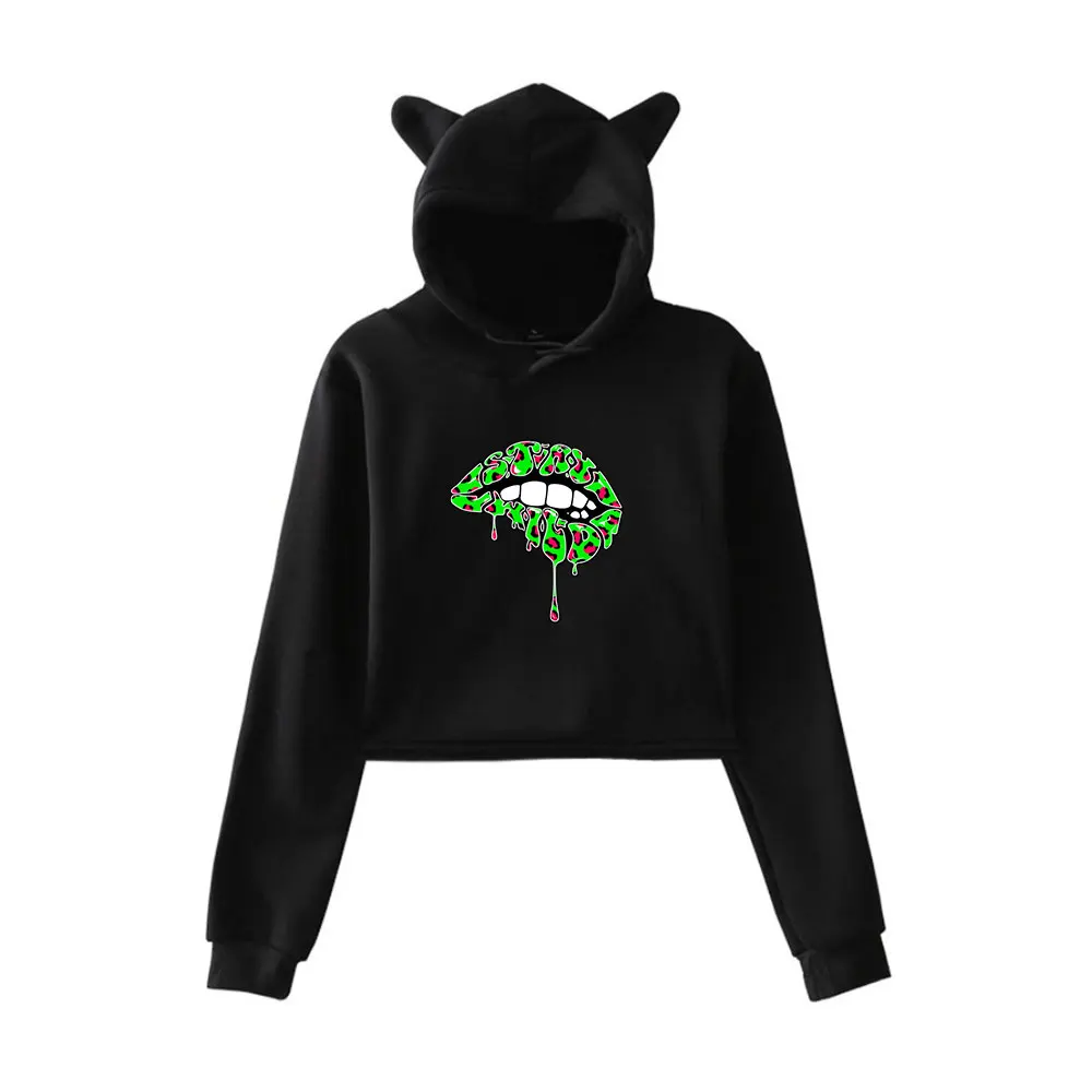 Ben Azelart Stay Wild Lip Hoodie Vintage 90s Streetwear Hoodie Merch Hoodies for Girls Cat Ear Crop Fashion women Sweatshirts