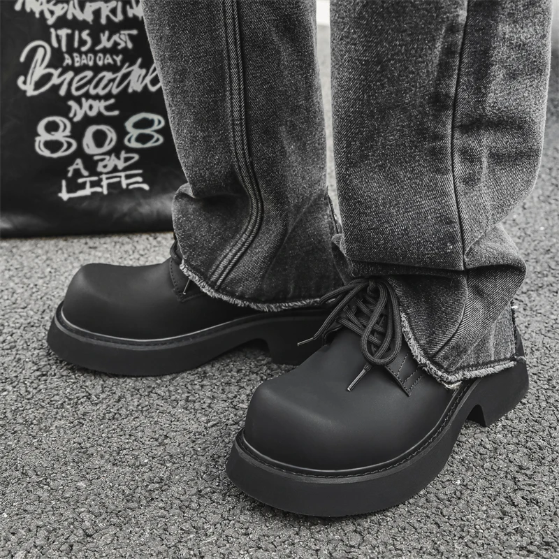 

Men's Casual Leather Shoes 2026 Spring New Style Heightening Thick Bottom Black Genuine Leather Shoes Fashionable Sensa...