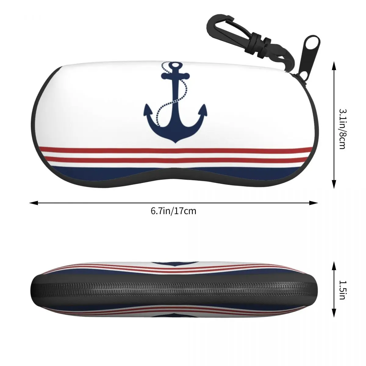 Custom Nautical Navy Blue Anchor With Stripes Eyeglass Glasses Case Men Women Soft Sailing Sailor Sunglasses Protective Box