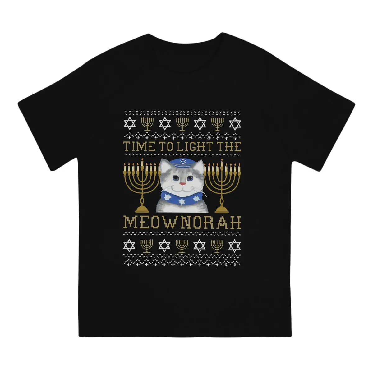 Jewish Menorah Light Man TShirt Light The Meownorah Jewish Cat Menorah Lover Hanukkah Distinctive T Shirt Harajuku  Hipster